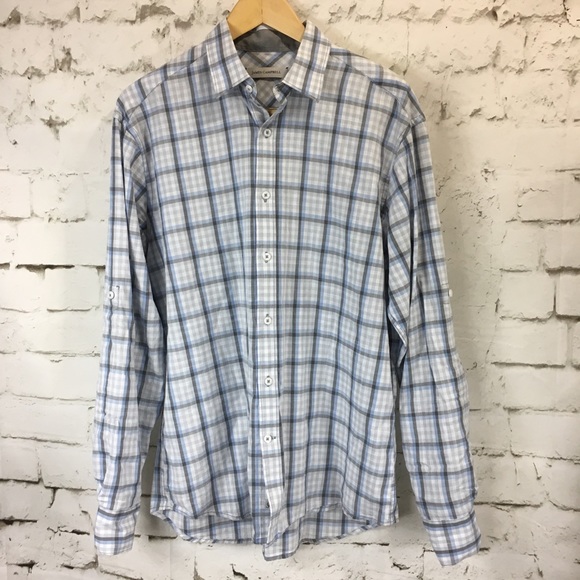 James Campbell Blue Plaid Window Pane Shirt - Picture 2 of 7